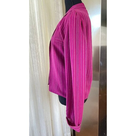 Vintage 80s twinset, pink striped long sleeves blouse, with camisole, size 6 - Picture 4 of 10